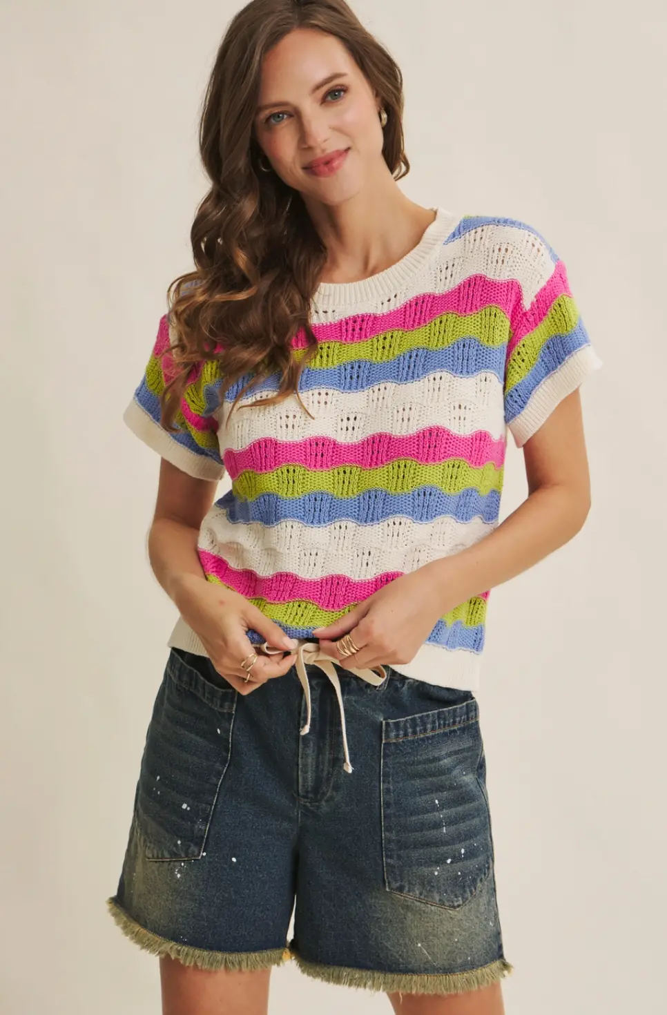Retro Multi Stripe Crochet Top 1