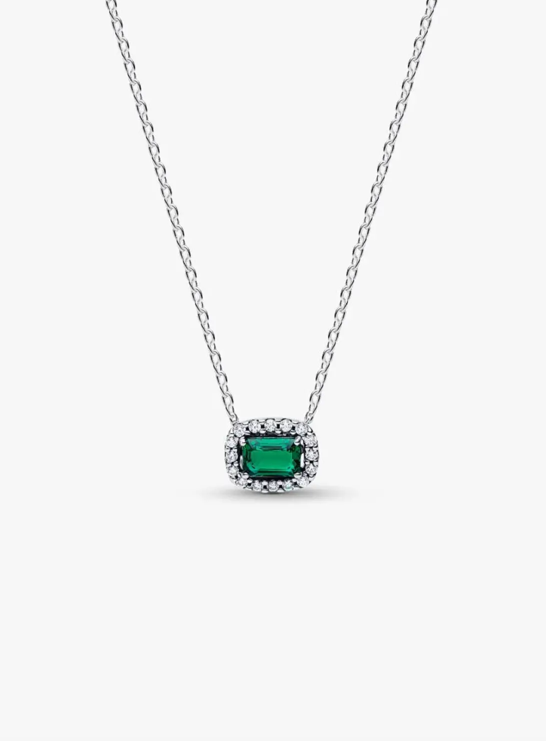 Rectangular Sparkling Green Halo Pendant Necklace 1