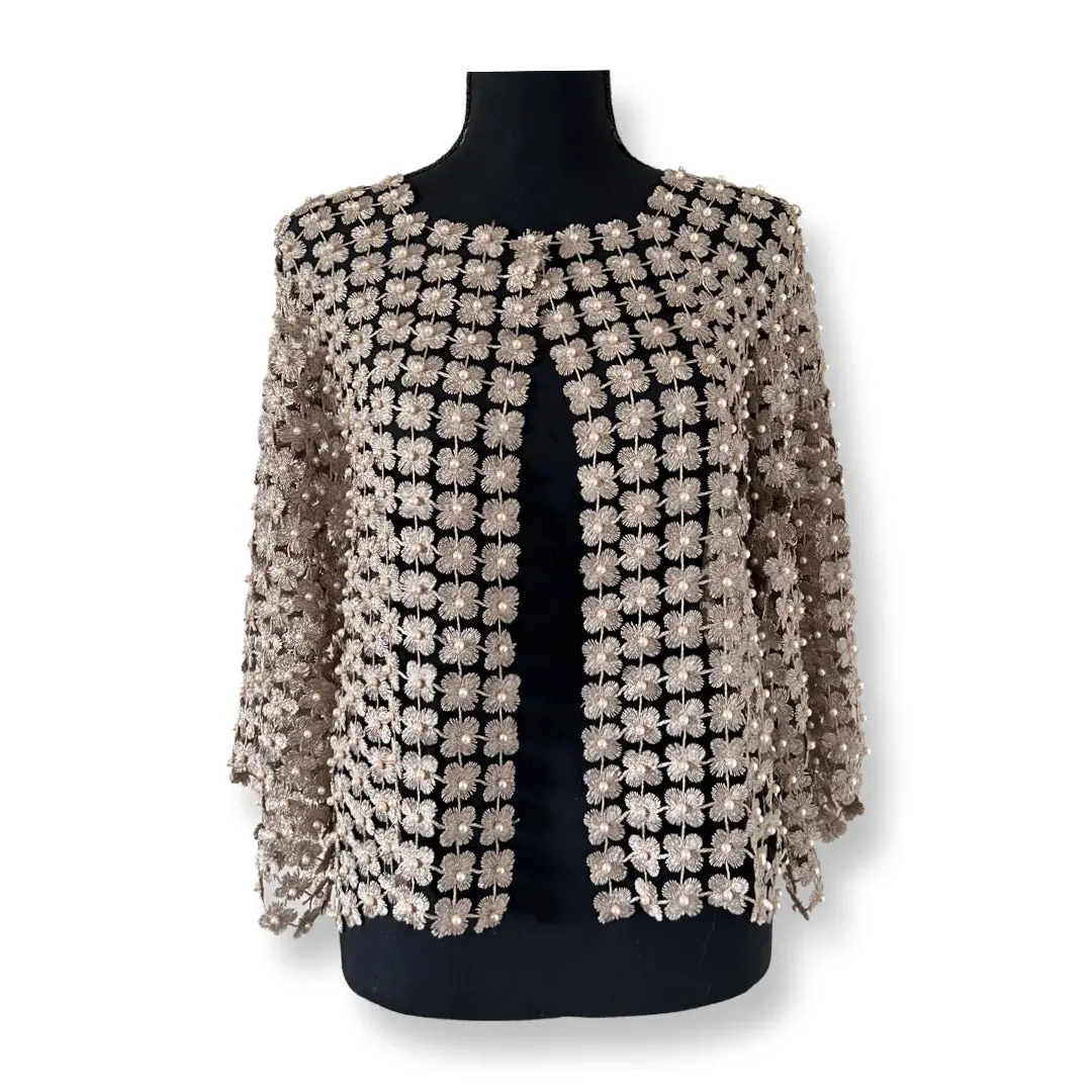 Short Lace Coverup With All Over Pearls 1