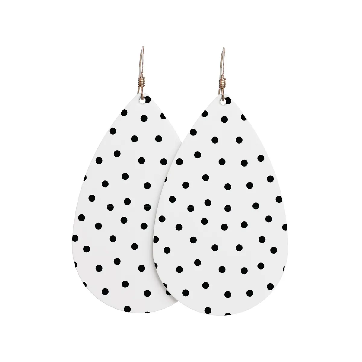 Leather Earring | White Polka Dot 1