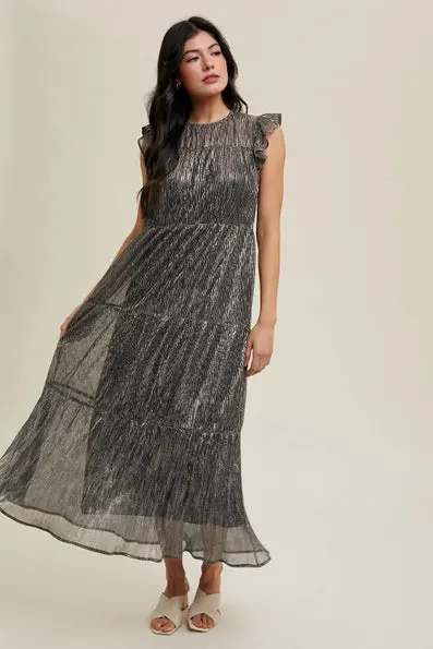 Tiered Lurex Pleated Maxi Dress 1