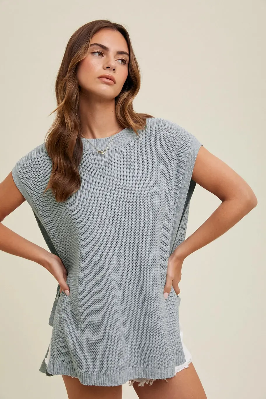 Oversized Sweater Vest With Side Tie 1