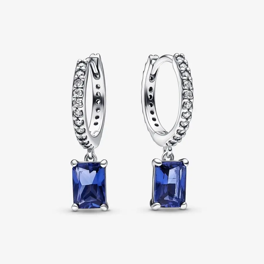 Blue Rectangular Sparkling Hoop Earrings 1