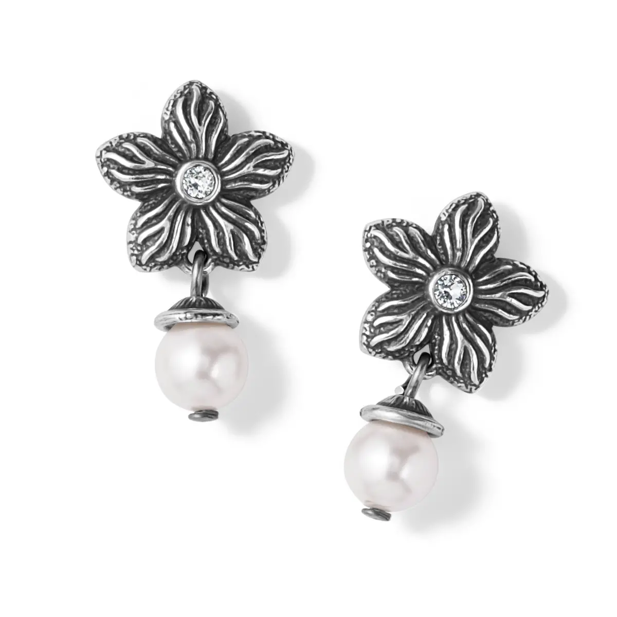 Bloom Flower Pearl Post Drop Earrings 1
