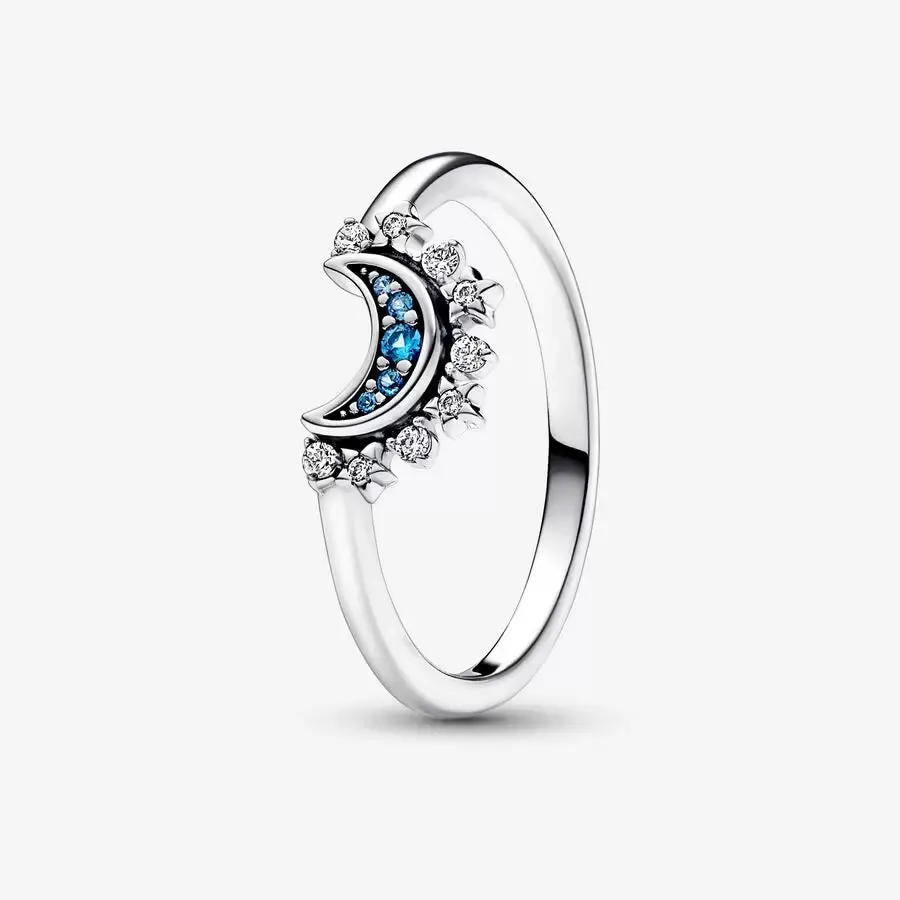Celestial Blue Sparkling Moon Ring 1