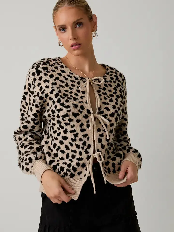 Front Tie Detail Animal Print Cardigan 1