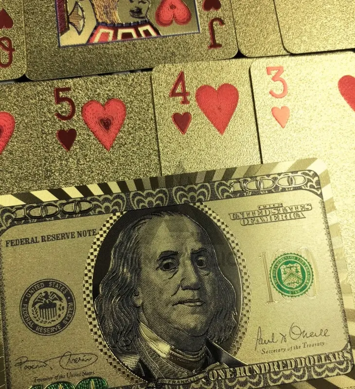 High Quality - Plastic Poker Playing Card Benjamin Franklin - Gold / Silver 1