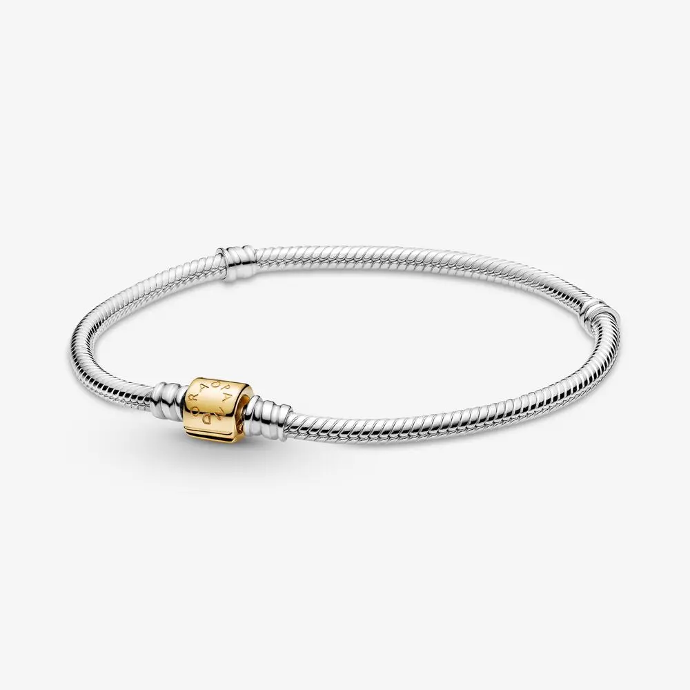 Pandora Moments Two-Tone Barrel Clasp Snake Chain Bracelet 1