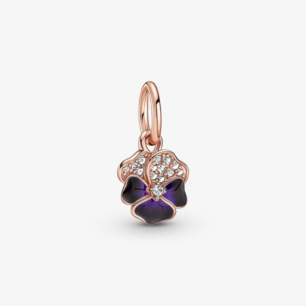 Deep Purple Pansy Flower Dangle Charm 1