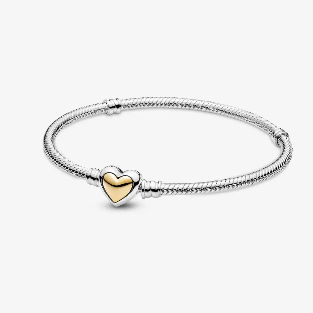 Domed Golden Heart Clasp Snake Chain Bracelet 1