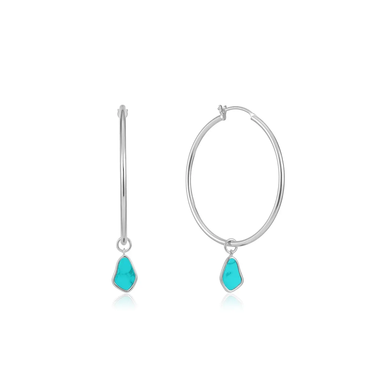 Silver Tidal Turquoise Drop Hoop Earrings 1