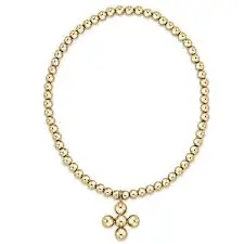 Classic Gold 3Mm Beaded Signature Cross Charm Bracelet - 4Mm Beaded Charm 1