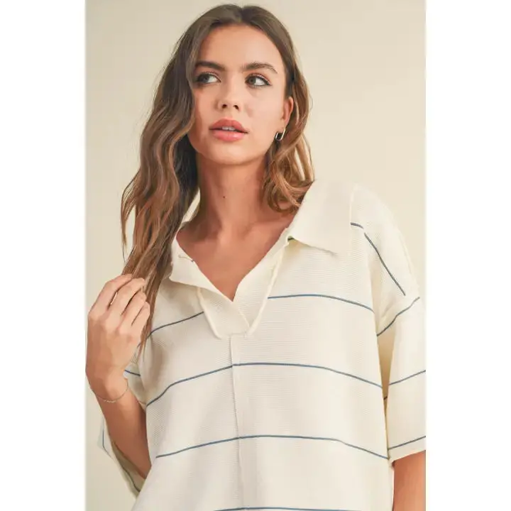 Striped Knit Collar Top 1