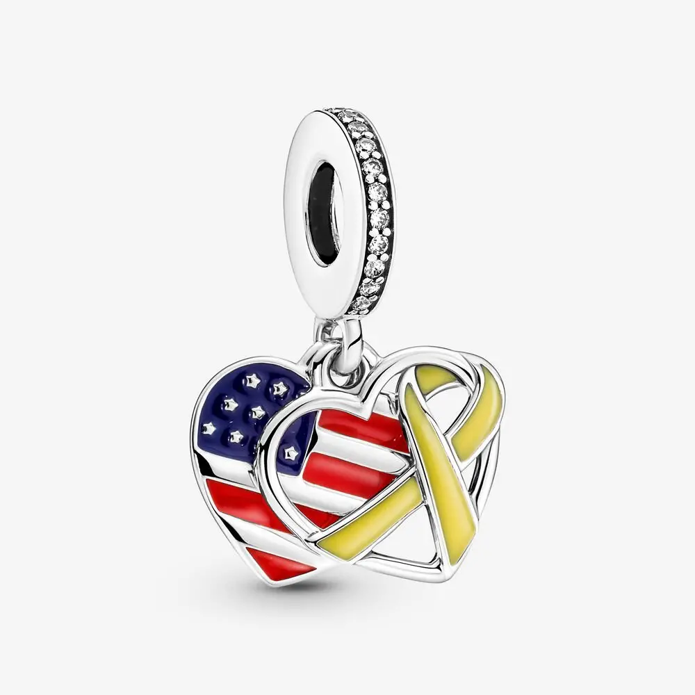 Heart, Flag & Remembrance Ribbon Double Dangle Charm 1
