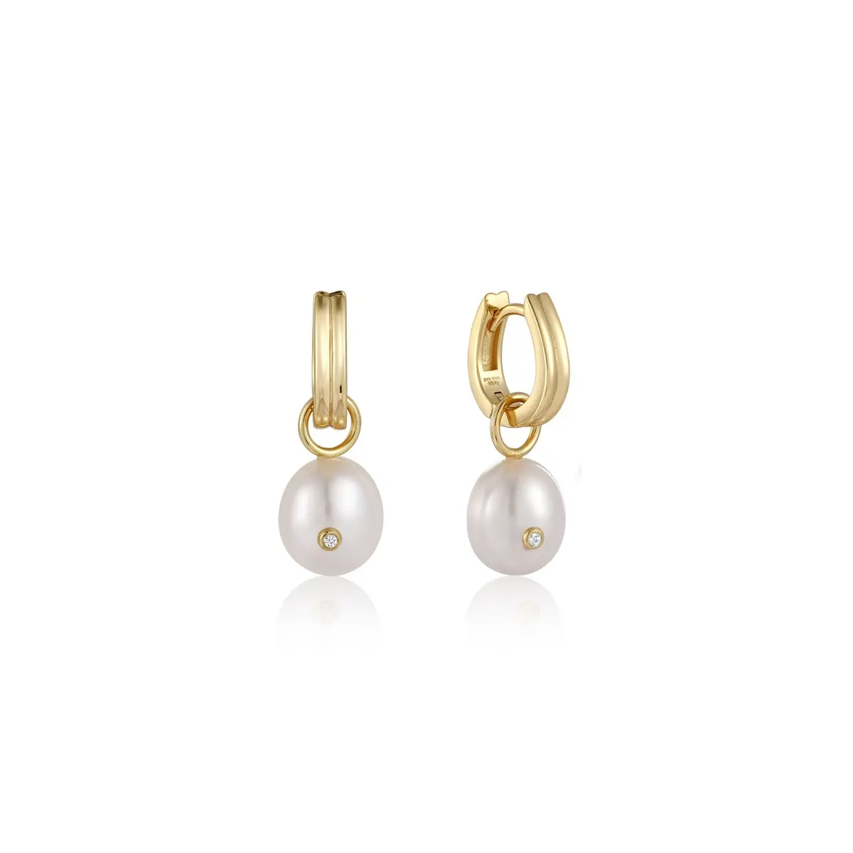 Gold Pearl Drop Sparkle Huggie Hoop Earrings 1