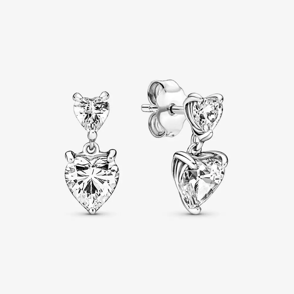 Double Heart Sparkling Stud Earrings 1