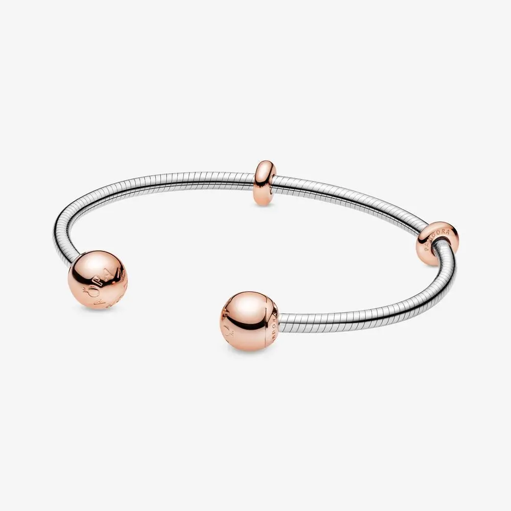Silver And Rose Open Bangle Snake Chain Style 1