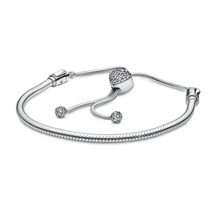 Moment Pave Heart Clasp Snake Chain Slider Bracelet 1
