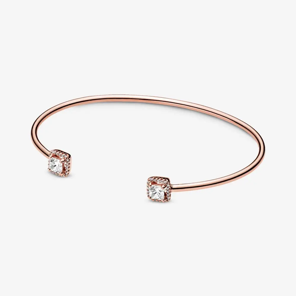 Square Halo Open Bangle | Rose 1