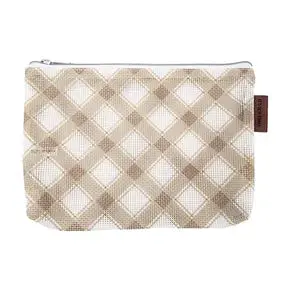 Tan/Burlap Plaid Mini Project Bag 1