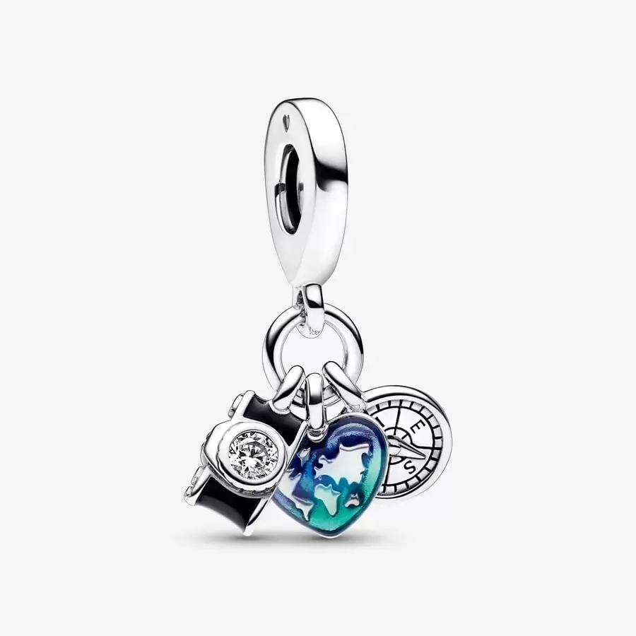 Camera, Heart & Compass Triple Dangle Charm 1