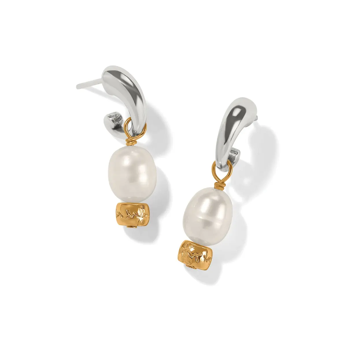 Meridian Petite Pearl Two Tone Post Hoop Earrings 1