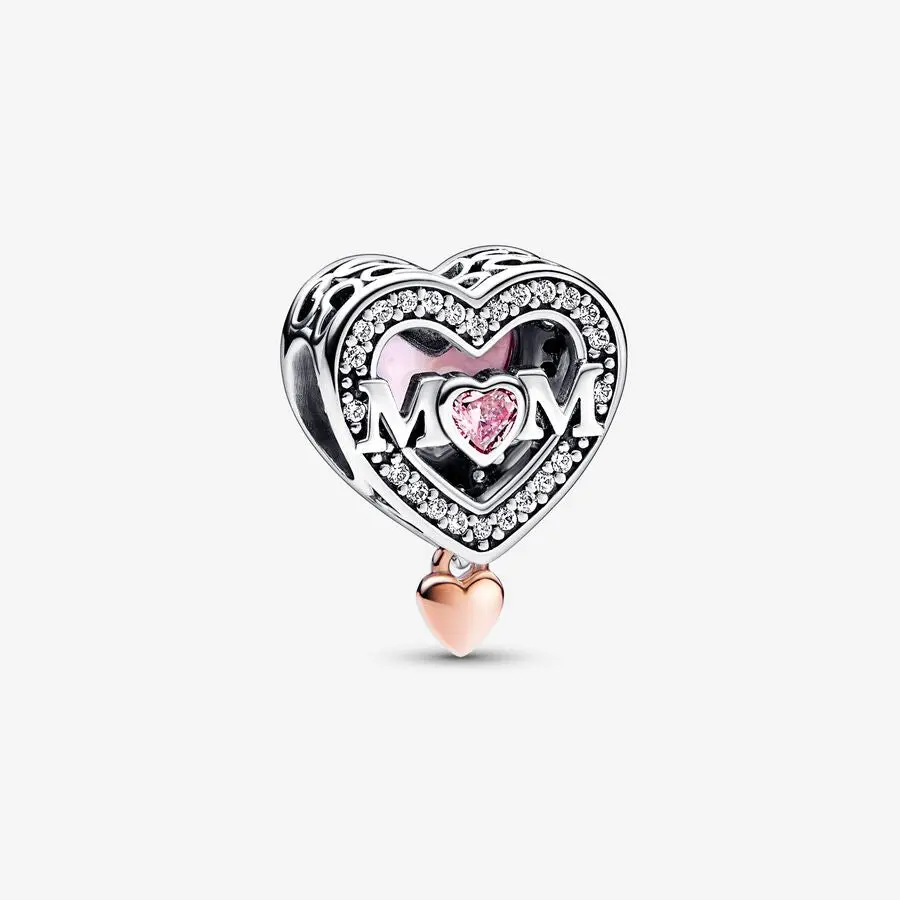 Two-Tone Openwork Mom & Heart Charm 1