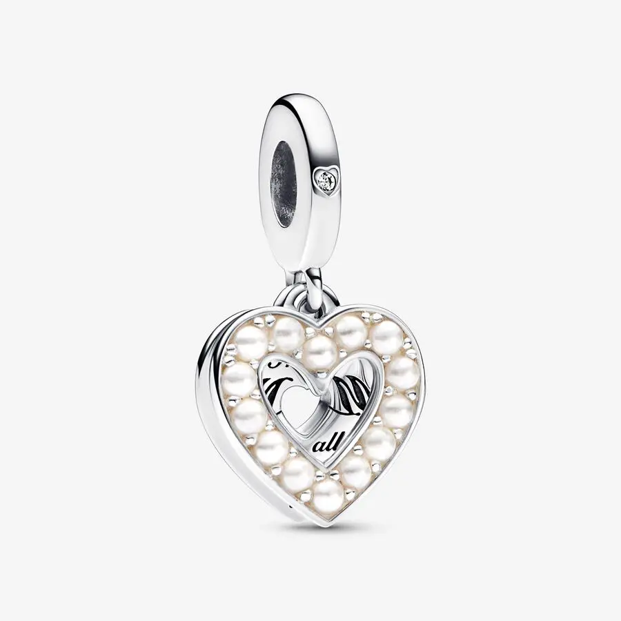 Pearlescent White Heart Double Dangle Charm 1