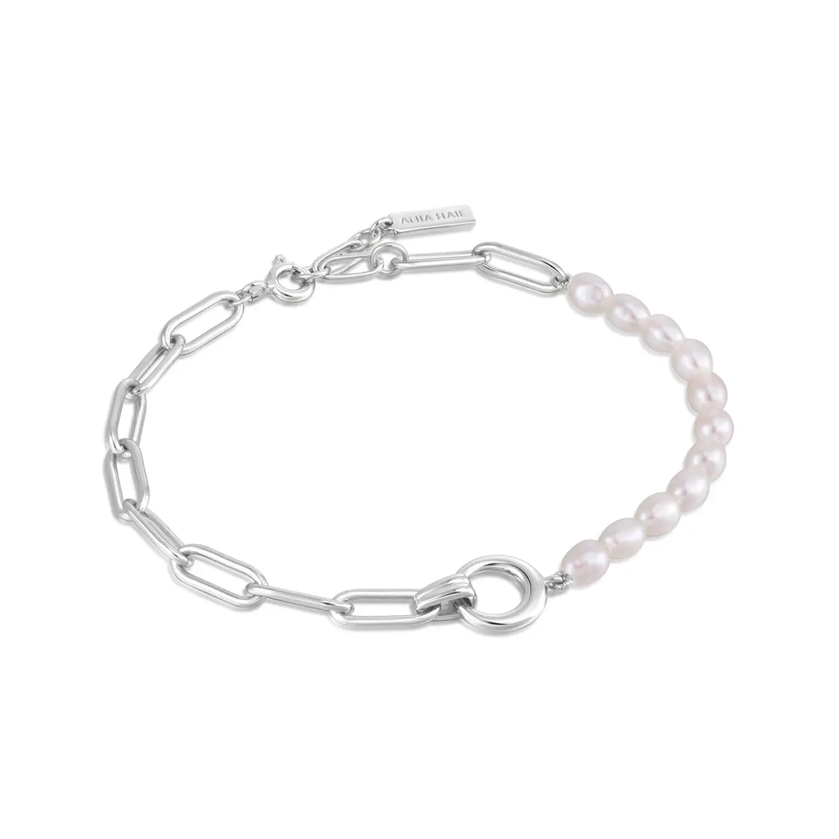 Silver Pearl Chunky Link Chain Bracelet 1