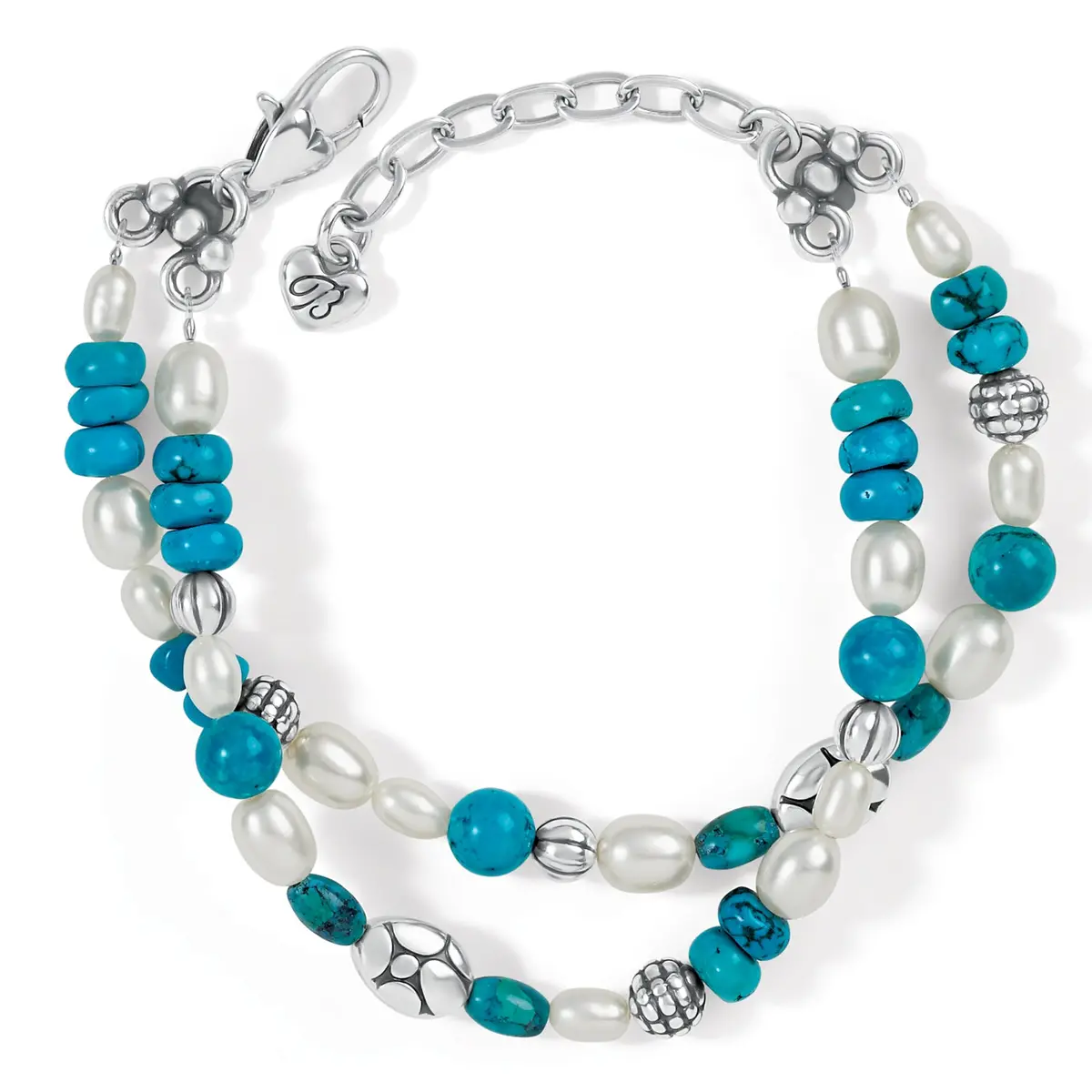 Pebble Turquoise And Pearl Double Bracelet 1