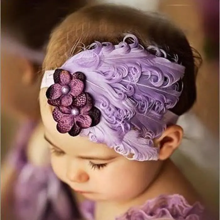 Drop Shipping New Flower Cotton  Hairbands Girls Headband Cute Hairband  Light Purple Feather Hair Accessories #Lsin 1