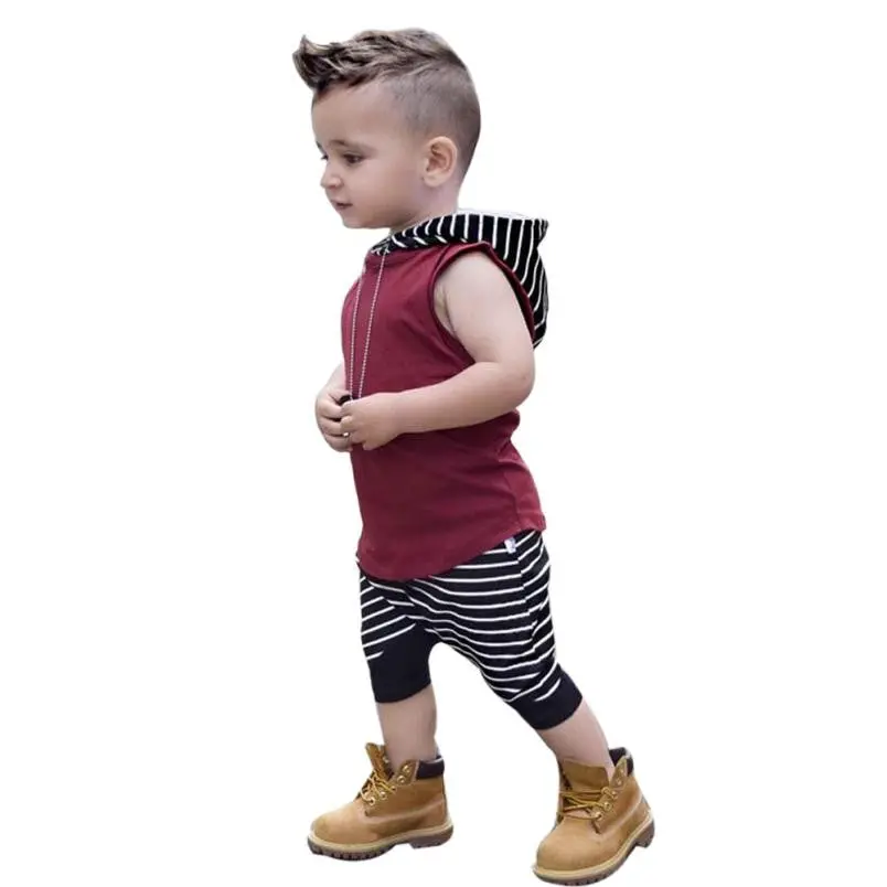 Kids Boy Two Piece Set Toddler Kids Baby Boy Hooded Vest Tops+Shorts Outfits Children Clothes Set Drop Ship 1