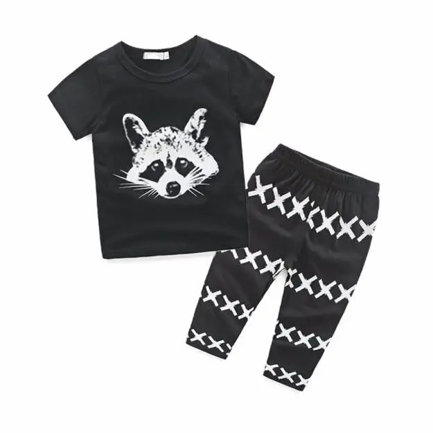 Raccoon Pattern Newborn Baby Set Boys Clothes Set  Kids Baby Boys Outfits T-Shirt Tops+Pants Clothes Set Drop Ship 1