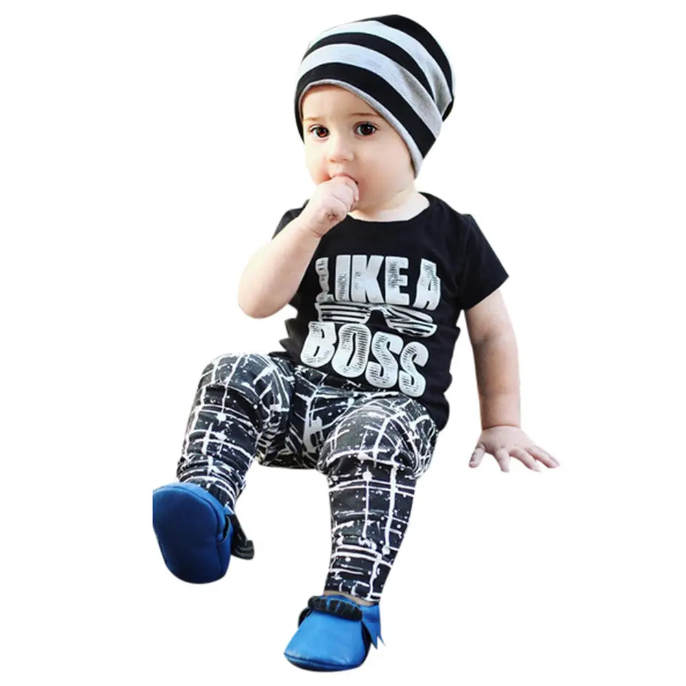 2Pcs Boys Clothes Set Toddler Kids Infant Baby Boy Letter T Shirt Tops Pants Outfits Children Clothes Set 1