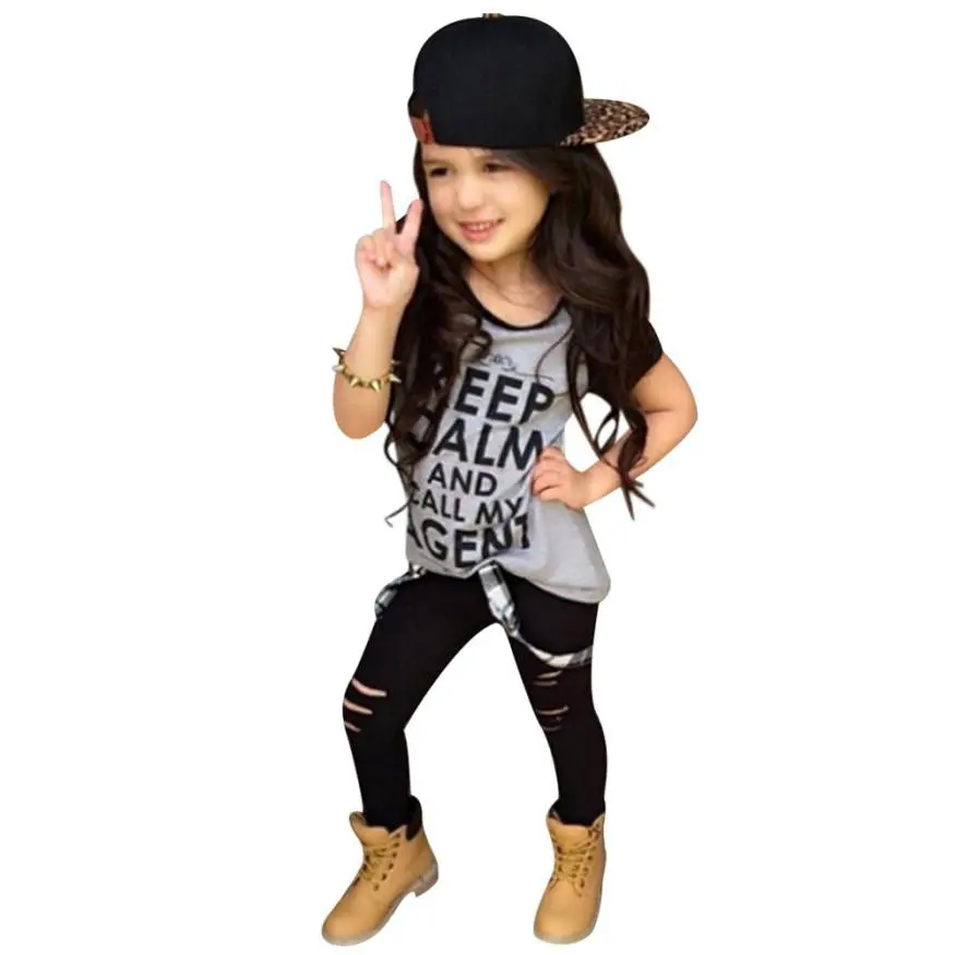 Toddler Girls Outfit Clothes Print T-Shirt Tops+Long Pants Trousers 1Set Girls Clothing Drop Ship 1