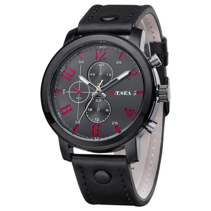 O.T.Sea Brand Hot Men's Sports Quartz Watches Mens Watches Luxury Leather Wristwatches For Men Clock Montre Homme 2017 #606 1