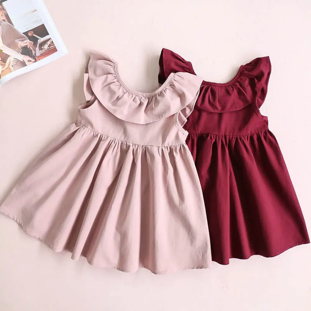 Girl Dress Toddler Infant Kids Baby Girl Ruffled Dress Clothes Backless Solid Casual Dress Vestidos Drop Shipping 1