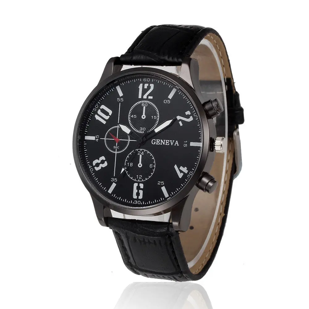 Top Fashion Geneva Men Watches Business Style Men's Quartz Wristwathes Clock Man Faux Leather Wrist Watch Relogio Masculino # 1