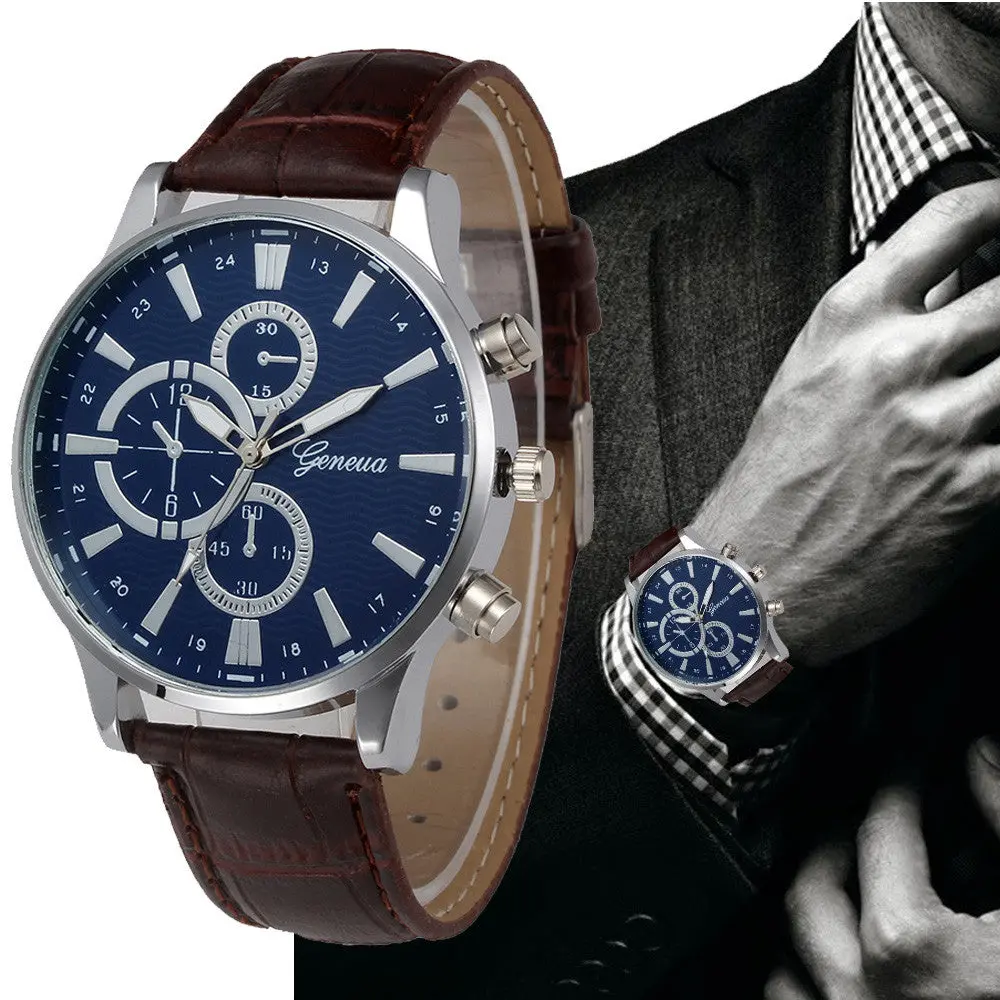 Mens Watches 2017 Geneva Quartz Men Relojes Business Pu Leather Wristwatches For Men Hours Clock Relogios Masculino Saat #43 1