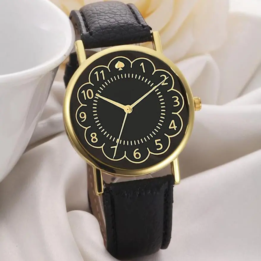 2017 Fashion Women Pu Leather Black Watch Women Quartz Wrist Watch Women's Pu Leather Strap Watches Reloj Mujer 1