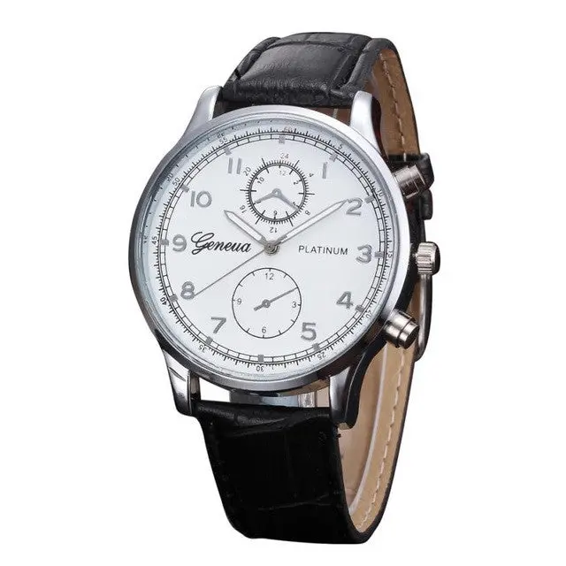 Mens Watches 2017 Retro Faux Leather Band Analog Geneva Quartz Wrist Watch For Men Clock Montre Homme 1
