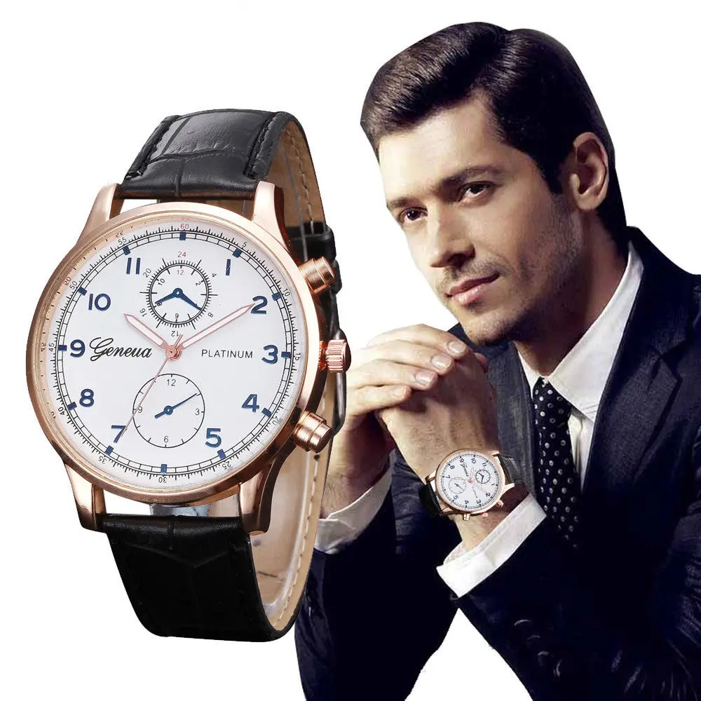 New Fashion Casual Watches Men Business Watches Geneva Pu Leather Quartz Wristwatch For Men Relogio Masculino Male Clock 1