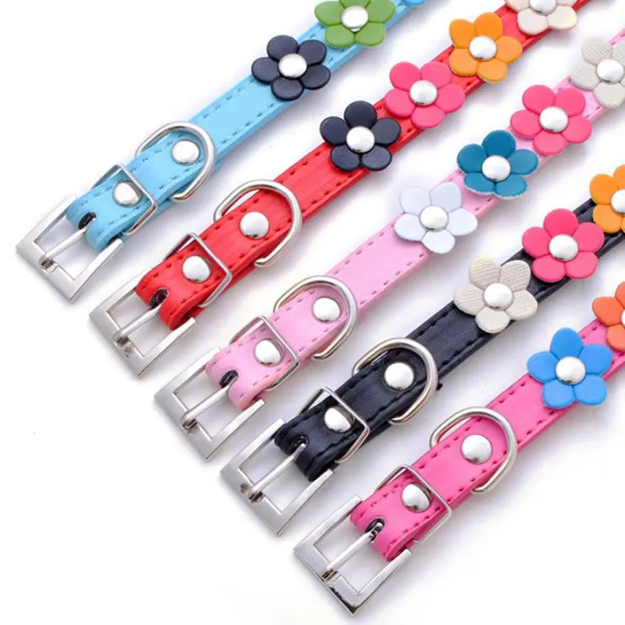 Super Deal Dog Collar  Sweet Flower Studded Puppy Pet Collar Leather Buckle Neck Strap Collars Xt 1