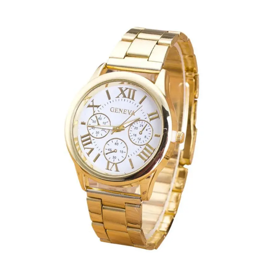 2017 Luxury Stianless Steel Gold Watches Womens Geneva Quartz  Wrist Watch For Women Free Shipping Montre Femme 1