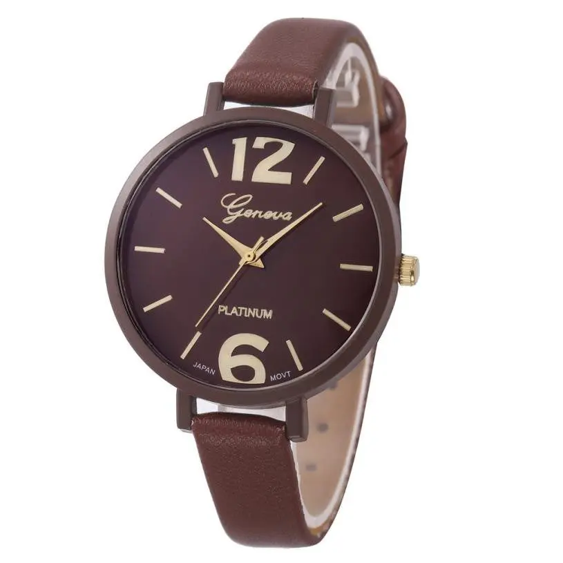 Relojes Mujer 2016 Geneva Watch Women Faux Leather Analog Quartz Wrist Watches For Women Clock Montre Femme 6 Colors 1