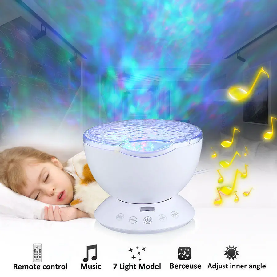 Tikitaka Remote Control Ocean Wave Projector  7 Colors Night Light Lamp With Mini Music Player For Living Room Bedroom Lighting 1