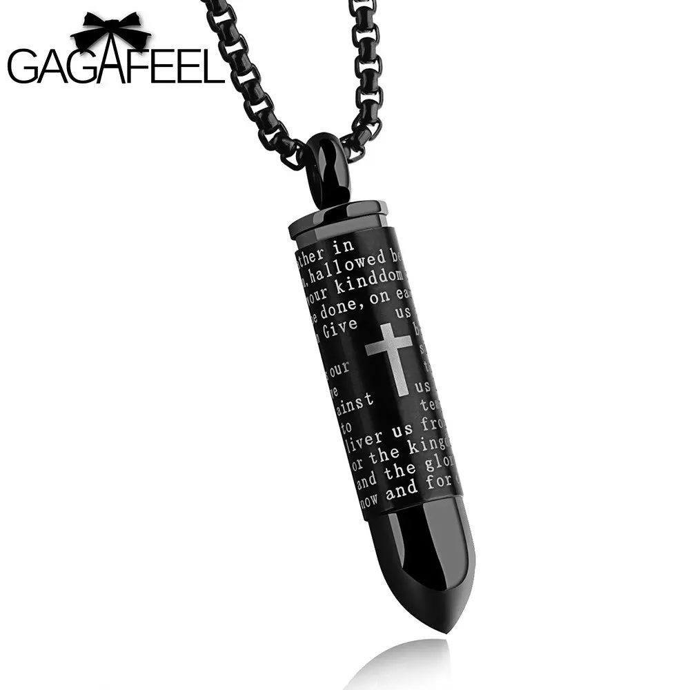 Gagafeel Men Necklace Bullet Pendant Stainless Steel Male Skull Necklaces Cross Chain Bible Christian Jewelry Punk Rock Style 1