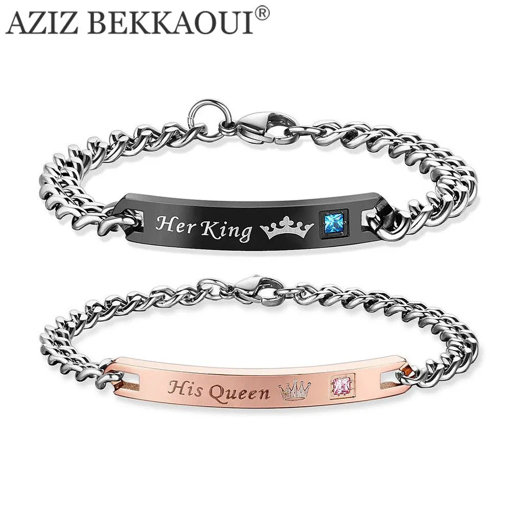 Aziz Bekkaoui Diy Her King His Queen Couple Bracelets With Crytal Stone Lover Crown Charm Bracelets For Women Men Drop Shipping 1
