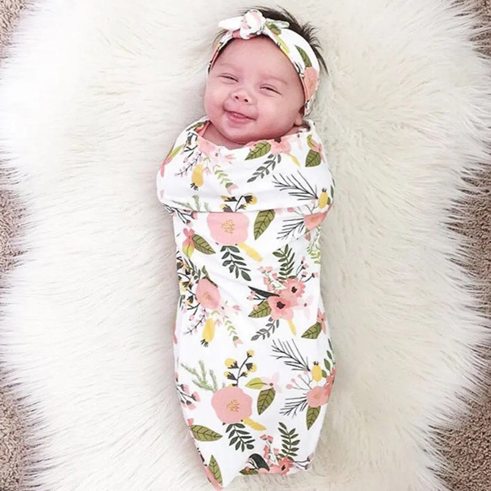 Newborn Infant Baby Towel Swaddle Blanket Sleeping Swaddle Muslin Wrap Headband Set Drop Shipping 1
