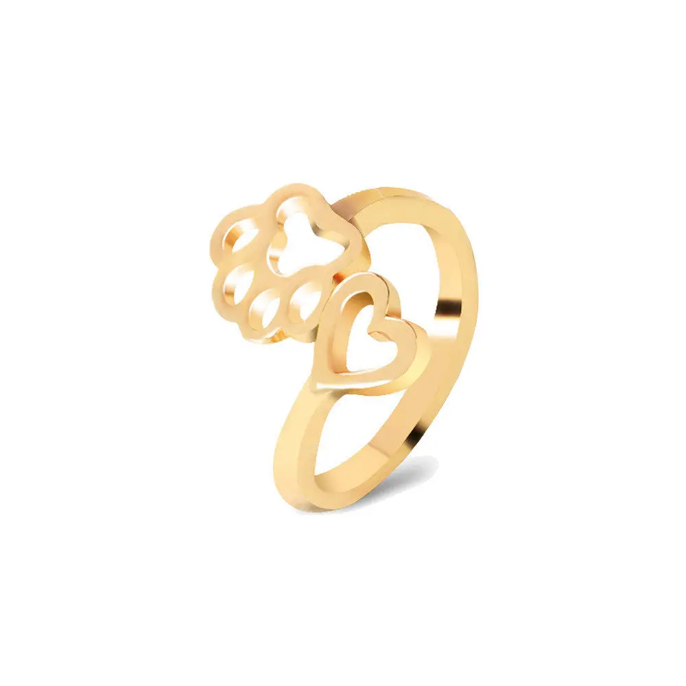 Beauty Hollow Paw Print Love Heart Ring Open Adjustable Ring Pet Animal Jewelry Creative Pierced Love Dog Claw Ring #Py30 1